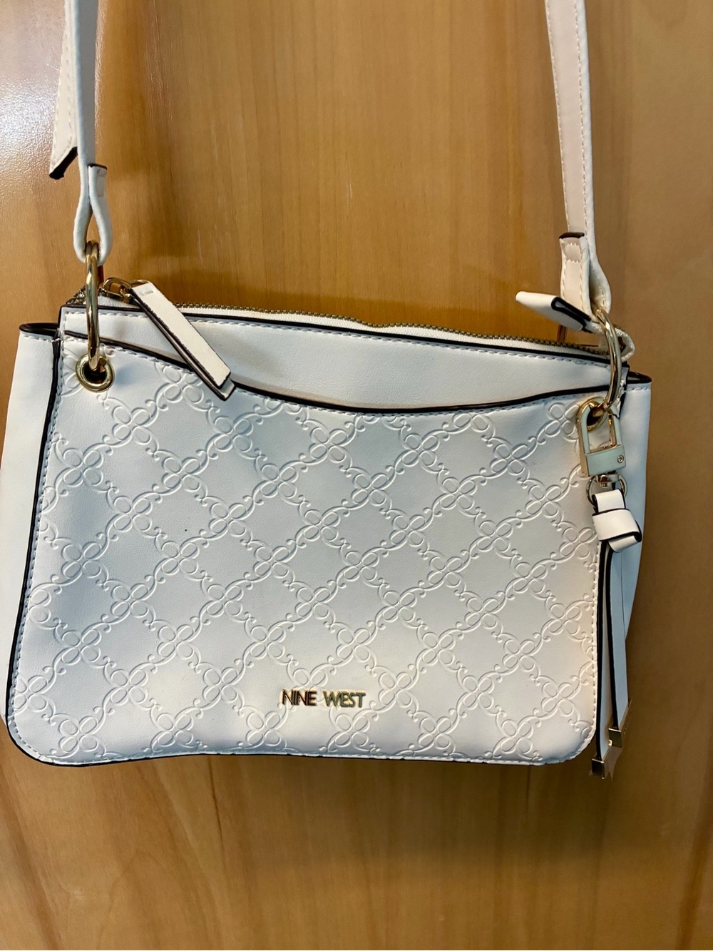 Nine West White Embossed Crossbody with Gold Hardware